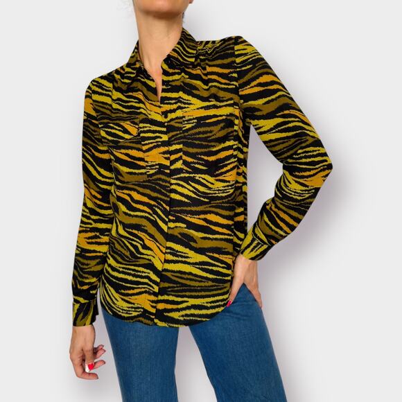 Y2K Marled Tiger‎ Print Blouse - Picture 1 of 8